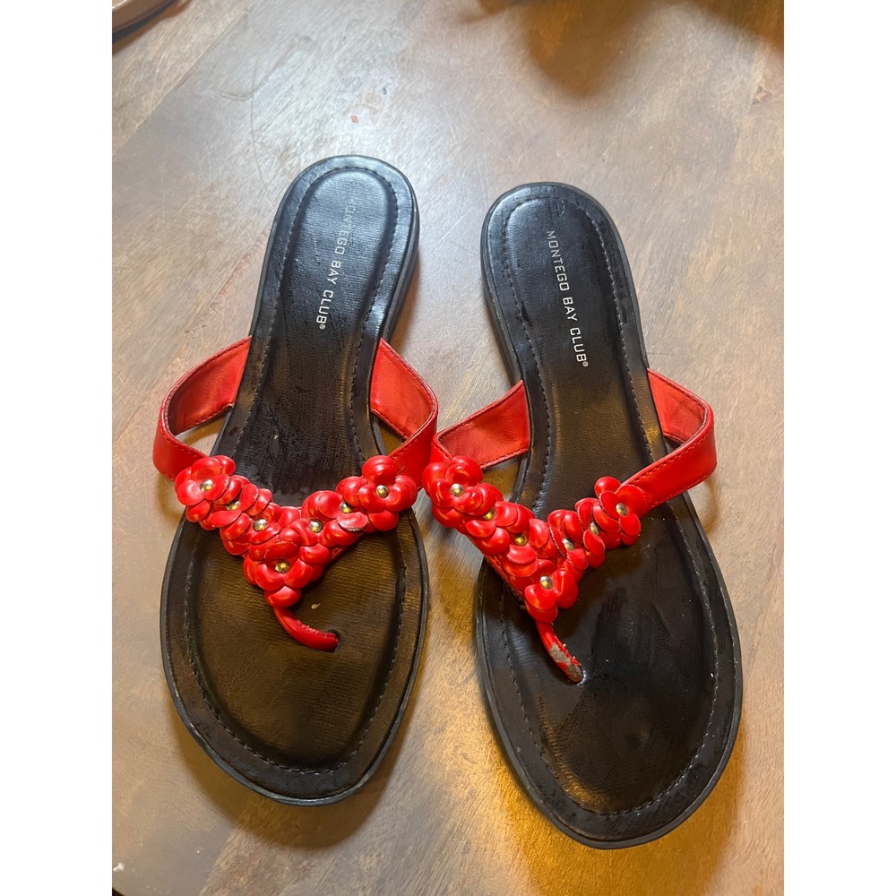 Montego Bay Club Womens Sandals Floral Embellished Red Size 10